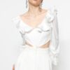 Trendyol Ecru Crop Lined Ruffle Poplin Blouse