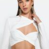 Trendyol Ecru Crop Lined Window/Cut Out Detail Blouse