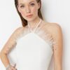 Trendyol Ecru Crop Lined Woven Trim Bridal Bustier
