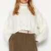 Trendyol Ecru Crop Soft Textured Turtleneck Knitwear Sweater