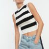 Trendyol Ecru Crop Striped Knitwear Blouse
