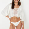 Trendyol Ecru Crop Woven Lace Detail Beach Blouse