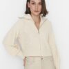 Trendyol Ecru Crop Zippered Knitwear Cardigan