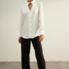 Trendyol Ecru Cut Out Detailed Oversize/Wide Fit Satin Woven Shirt