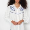 Trendyol Ecru Embroidered Cotton Woven Shirt