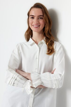 Trendyol Ecru Embroidered Woven Cotton Shirt Trendyol Ecru Embroidered Woven Cotton Shirt