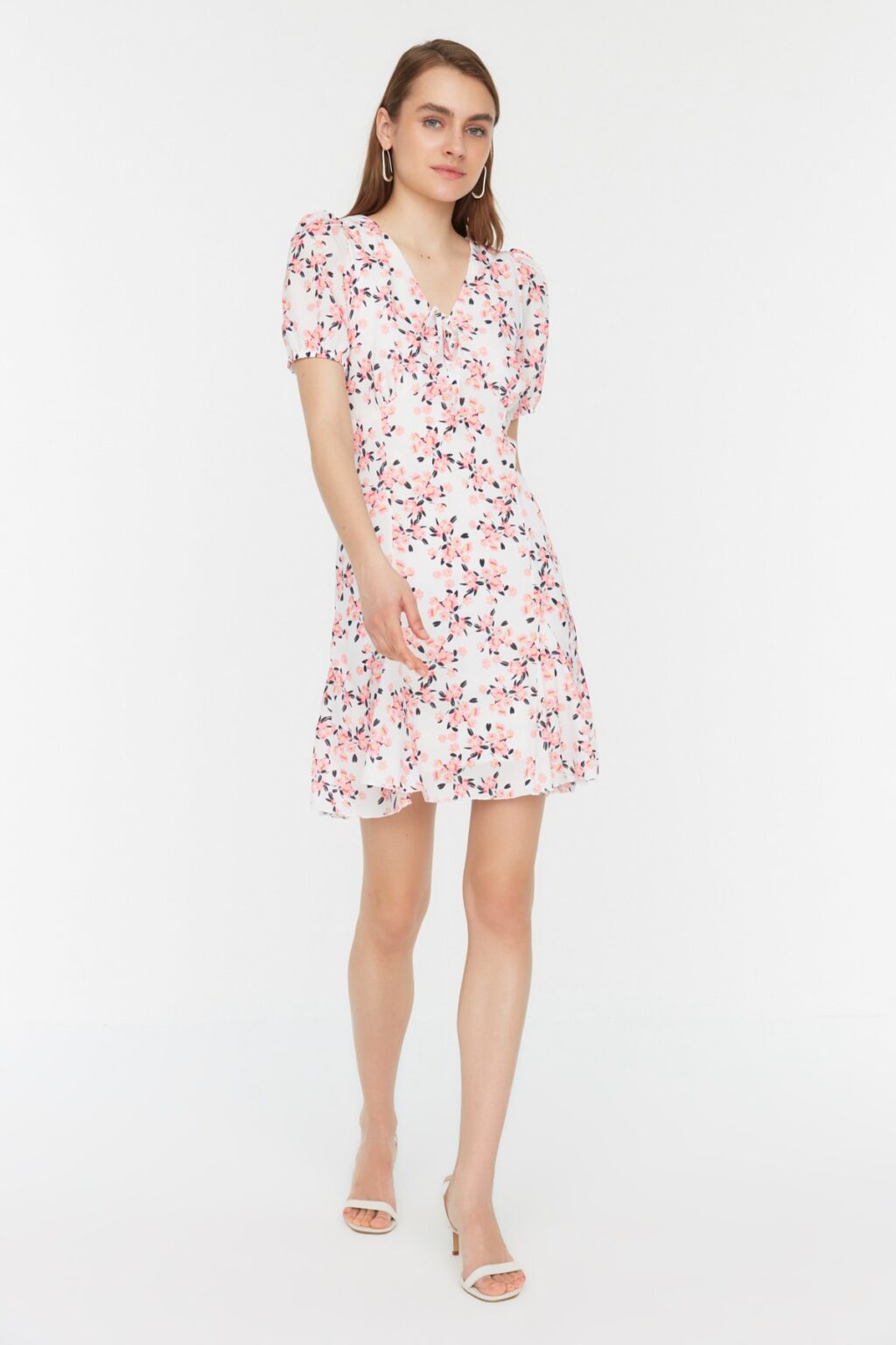 Trendyol Ecru Floral Pattern Woven Dress