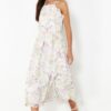 Trendyol Ecru Floral Print A-line Ruffle Detail Chiffon lining Maxi Woven Dress