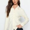 Trendyol Ecru Front Gathered Woven Shirt