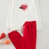 Trendyol Ecru Girl Heart Printed Knitted Bottom-Top Set