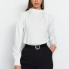 Trendyol Ecru High Neck Regular Fit Gipe Detail Elastic Knitted Blouse