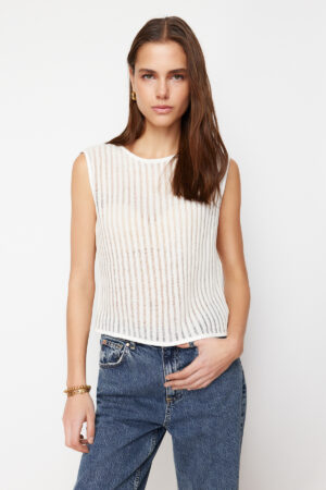 Trendyol Ecru Knitwear Look Crew Neck Regular/Regular Fit Knitted Blouse