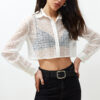 Trendyol Ecru Lace Crop Regular Regular Fit Woven Shirt