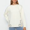 Trendyol Ecru Lace Detailed Diver/Scuba Knitted Sweatshirt