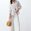Trendyol Ecru Linen Look Woven Shirt-Pants Set