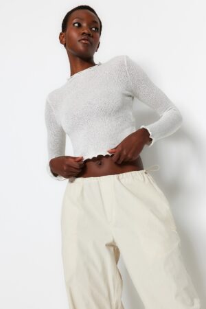 Trendyol Ecru Lurex kötöttáru megjelenés magas nyakú vágott kötött blúz