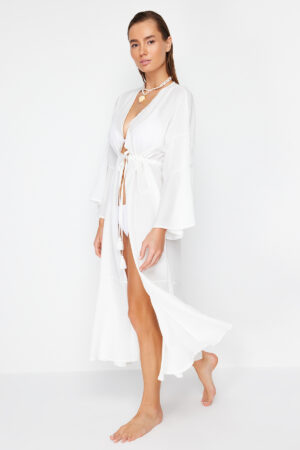 Trendyol Ecru Maxi Woven Gathered Kimono&Kaftan