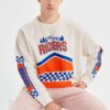 Trendyol Ecru Men's Plus Size Comfort Oversized/Wide Cut Crew Neck Printed Fleece Inner Sweatshirt.