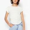 Trendyol Ecru More Sustainable 100% Organic Cotton Smocking Detailed Basic Knitted T-Shirt