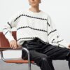 Trendyol Ecru Openwork/Hole Striped Knitwear Sweater