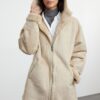 Trendyol Ecru Oversize Double Sided Hooded Suede-Plush Coat