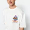 Trendyol Ecru Oversize Fit Fluffy Printed 100% Cotton T-Shirt
