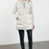 Trendyol Ecru Oversize Hooded Belted Water Repellent Winter Puffer Vest