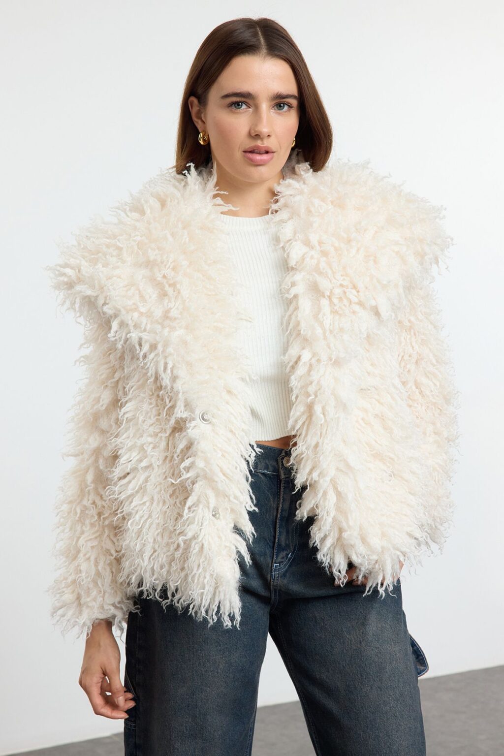 Trendyol Ecru Oversize Molded Für Coat