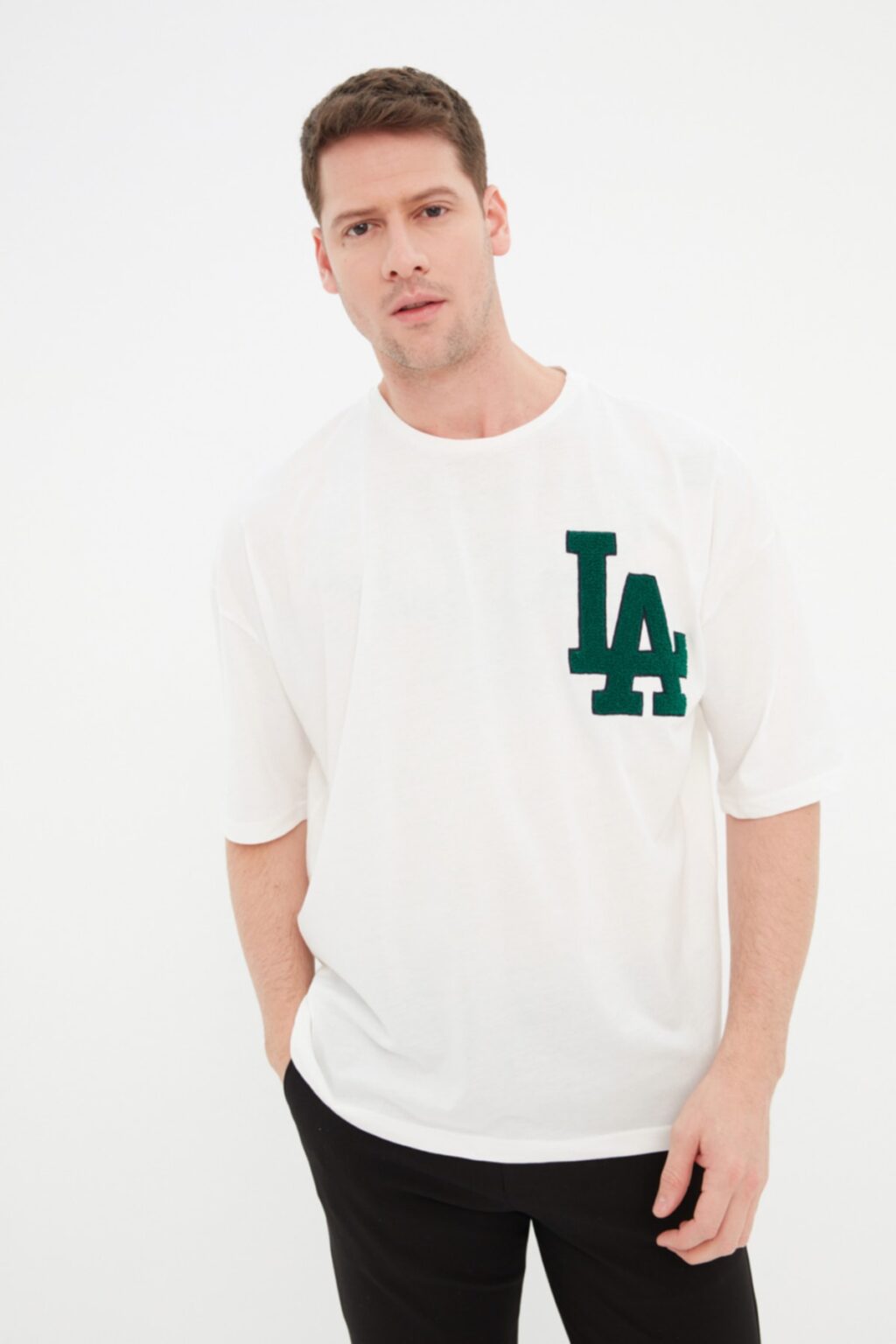 Trendyol Ecru Oversize Suzene City Embroidered 100% Cotton T-Shirt