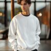 Trendyol Ecru Oversize/Wide Cut Cotton Basic Thick Sweatshirt with Polar Fleece Inside