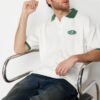 Trendyol Ecru Oversize/Wide Cut Text Embroidered Terry Fabric Buttoned Polo Collar T-Shirt