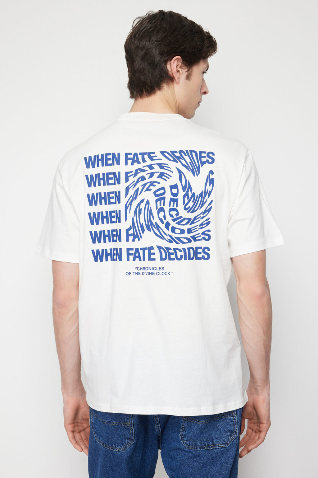 Trendyol Ecru Oversize/Wide Cut Text Printed Short Sleeve 100% Cotton T-Shirt