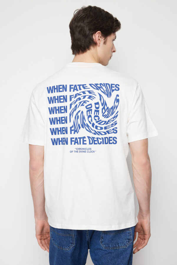 Trendyol Ecru Oversize/Wide Cut Text Printed Short Sleeve 100% Cotton T-Shirt