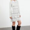 Trendyol Ecru Plaid / Checkered Knit Detailed Mini Woven Dress