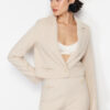 Trendyol Ecru Premium Quality Ederli Crop Woven Blazer Jacket