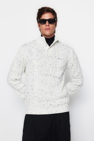 Trendyol Ecru Regular Fit Buttoned Turtleneck Nope Knitwear Sweater