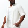 Trendyol Ecru Regular Fit Striped 100% Cotton Wrinkled Effect Plus Size Shirt