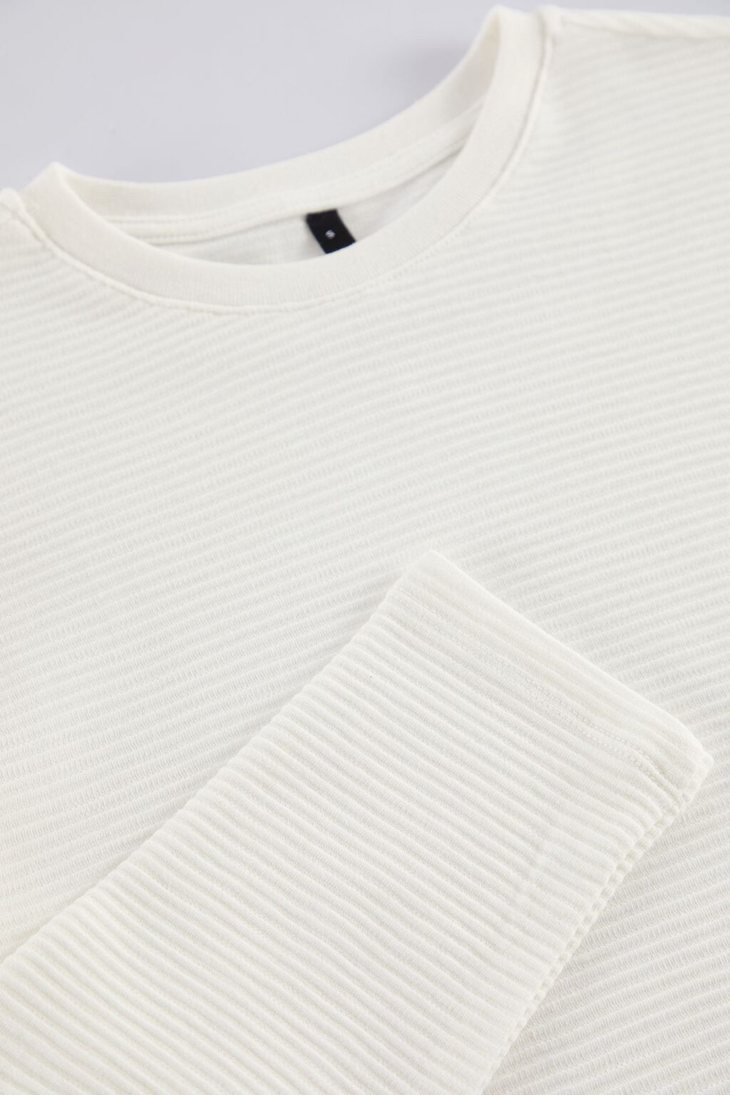 Trendyol Ecru Regular/Normal Cut Long Sleeve Basic Textured 100% Cotton T-Shirt