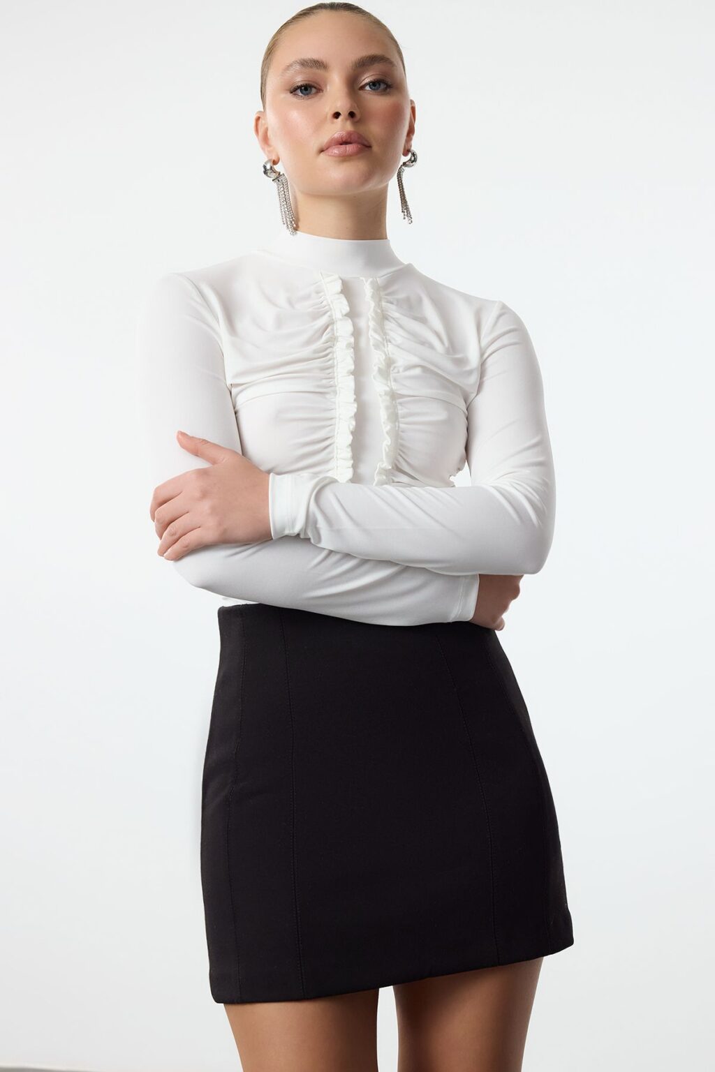 Trendyol Ecru Ruffle Detailed Knitted Bodysuit