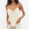 Trendyol Ecru Ruffled Rope Strap Satin Woven Pajama Set