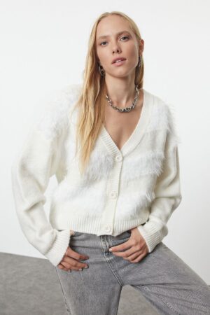Trendyol Ecru Soft Texture Knitted Cardigan Trendyol Ecru Soft Texture Knitted Cardigan