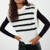 Trendyol Ecru Soft Texture Striped Crew Neck Knit Sweater