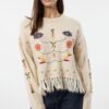 Trendyol Ecru Soft Texture Tassel Embroidered Knitwear Sweater
