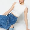 Trendyol Ecru Soft Touch Fitted Crop Ribbed Stretch Knitted Blouse