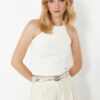 Trendyol Ecru Stone Detailed Fitted Crop Ribbed Stretchy Knitted Blouse