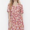Trendyol Ecru Straight Cut Mini Woven Floral Pattern Woven Dress