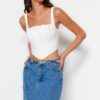 Trendyol Ecru Strappy Corset Crop Woven Blouse