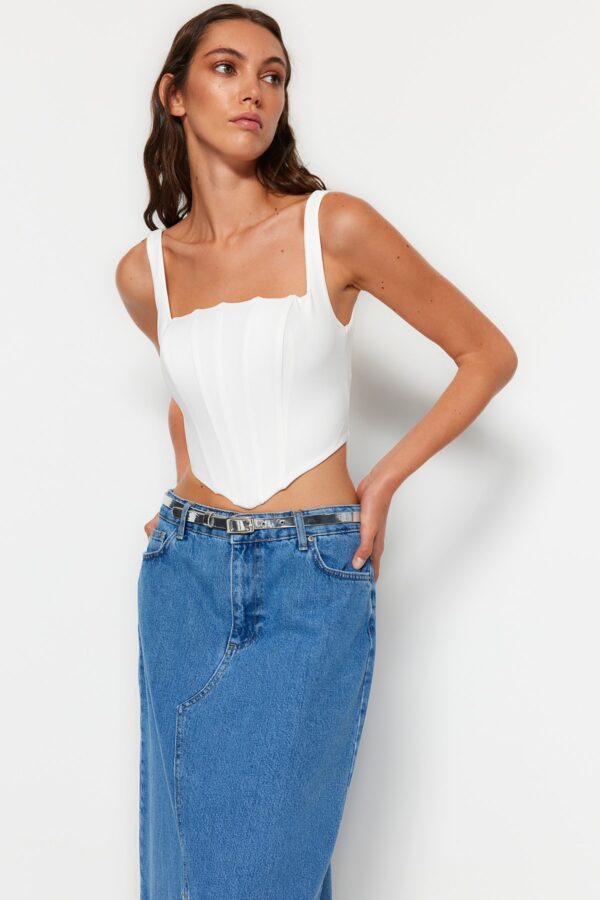 Trendyol Ecru Strappy Corset Crop Woven Blouse