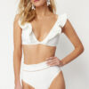 Trendyol Ecru Striped Accessory High Waist Regular Bikini Bottom