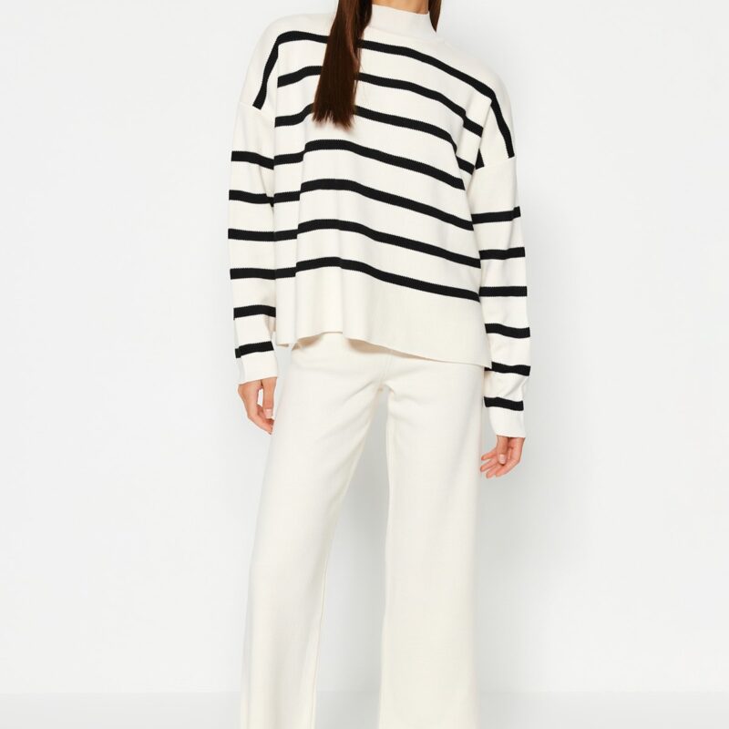 Trendyol Ecru Striped Knitwear Trousers Bottom-Top Set